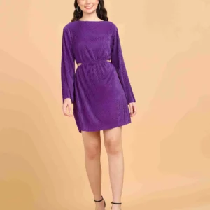 Purple Cut Out Long Dress & Purple Rose Earrings