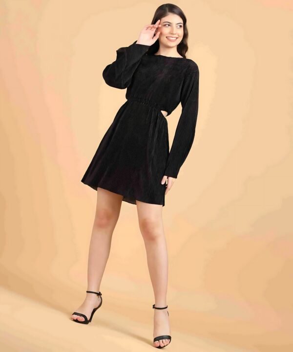 Black Wrinkle Cut Out Long Dress