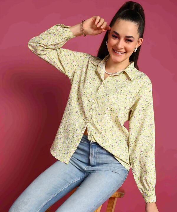 Lime Yellow Floral Delta Print Shirt