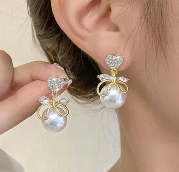 Heart Bow Pearl Earrings