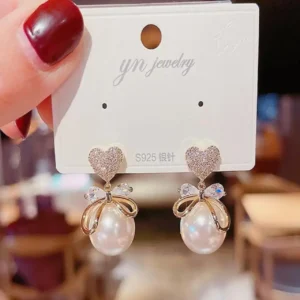 Heart Bow Pearl Earrings