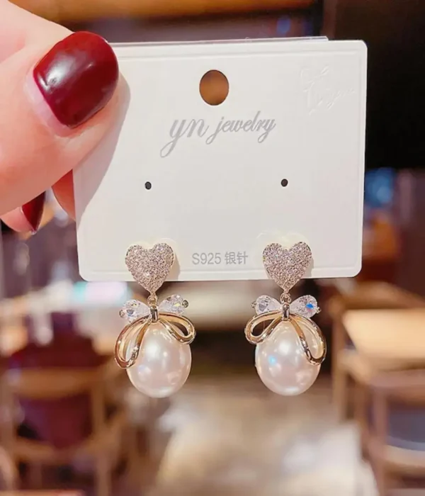 Heart Bow Pearl Earrings