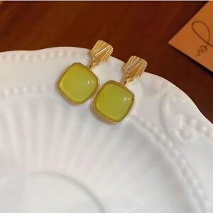 Avocado Green Color Square Dangle Earrings