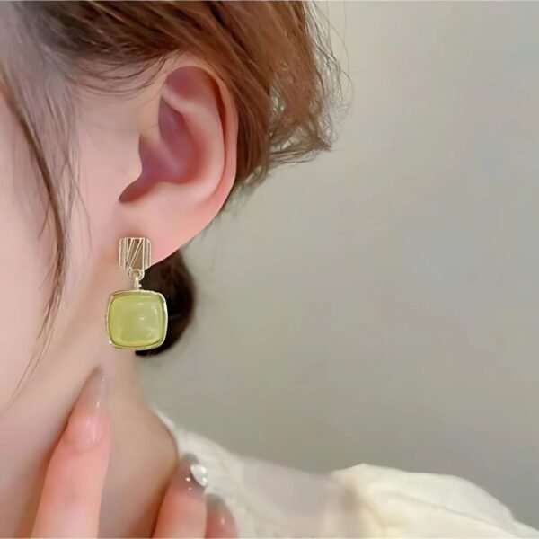 Avocado Green Color Square Dangle Earrings