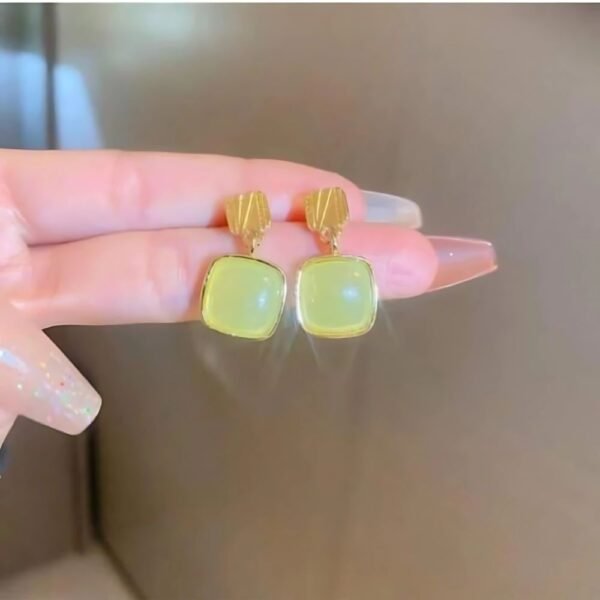 Avocado Green Color Square Dangle Earrings