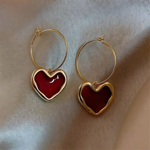 Blood Red Heart Drop Hoops