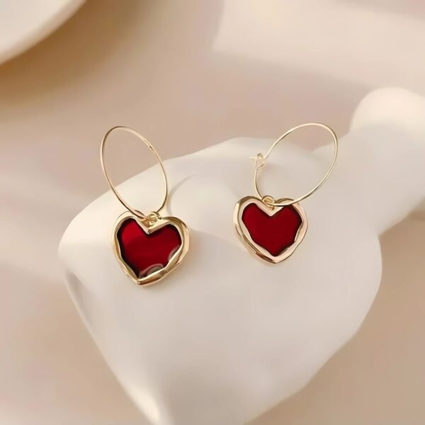 Blood Red Heart Drop Hoops