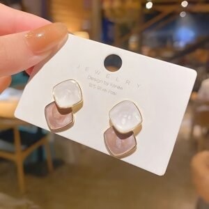 Coffee Dual Tone Enamel Geometric Earrings