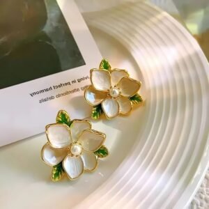 Delicate Enamel Camelia Floral Korean Studs