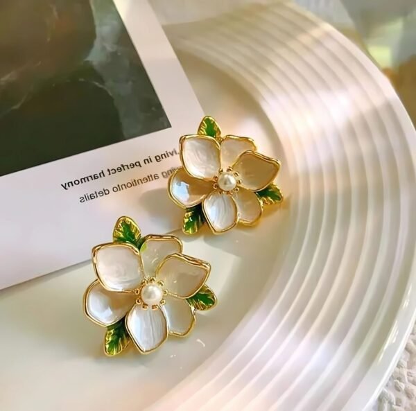 Delicate Enamel Camelia Floral Korean Studs