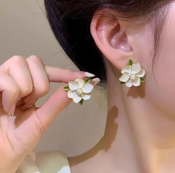 Delicate Enamel Camelia Floral Korean Studs