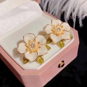 Enamel Oil Painted Flower Stud Korean Earrings