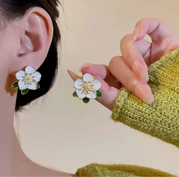 Enamel Oil Painted Flower Stud Korean Earrings