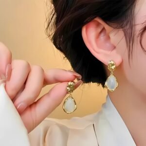 Golden Water Droplets Opal Drops Earrings