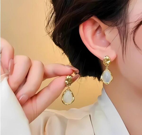 Golden Water Droplets Opal Drops Earrings