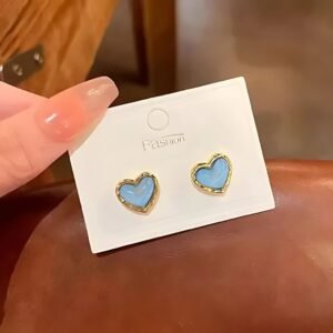 Korean Blue Heart Stud Earrings