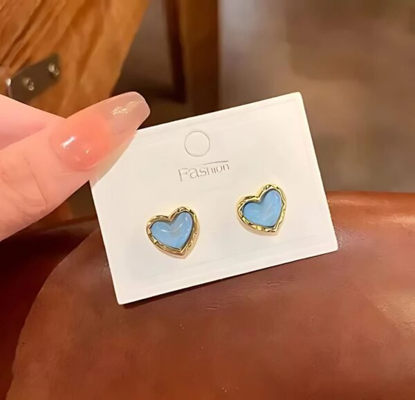 Korean Blue Heart Stud Earrings