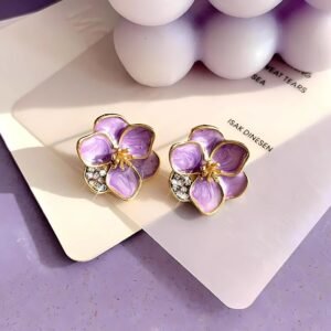 Lavender Enamel Floral Korean Studs