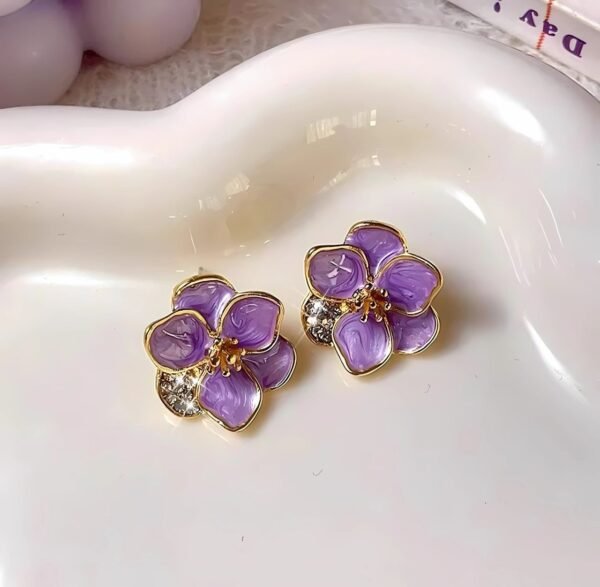 Lavender Enamel Floral Korean Studs