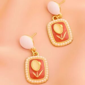 Orange Faux Pearl Tulip Opal Drop Earrings