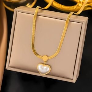 Pearl Heart Snake Chain Necklace Anti-tarnish Stainless Steel