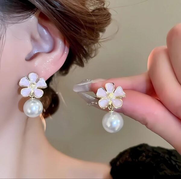Pink Enamel Petal Flower Earrings