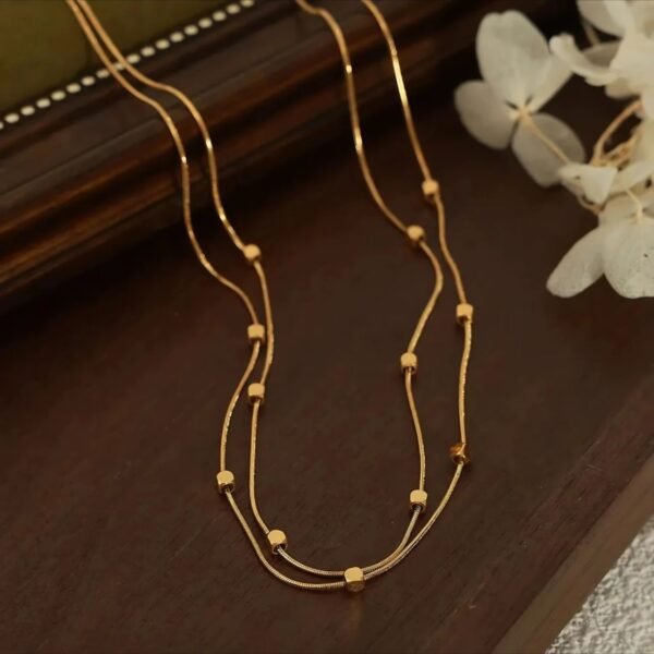 Retro Double-layer Herringbone Cubic Square Beads Necklace