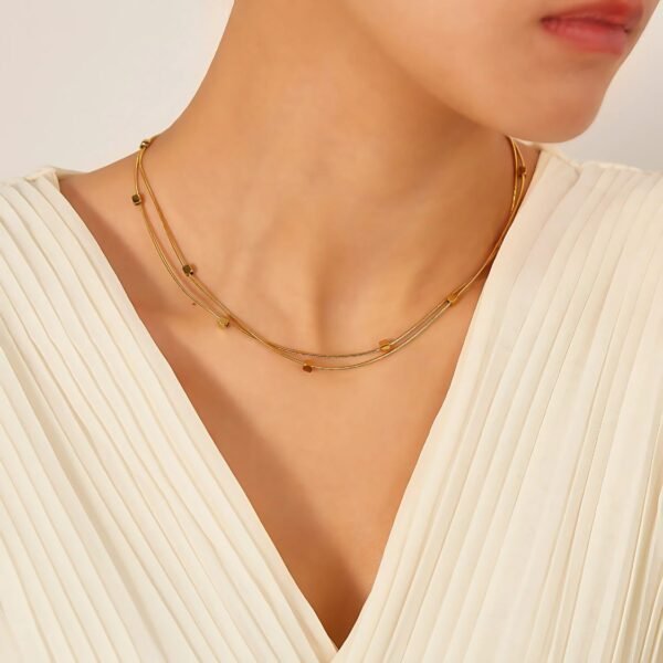 Retro Double-layer Herringbone Cubic Square Beads Necklace