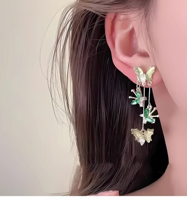 Stylish Green Rhinestone Butterfly Drop Earrings