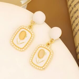 White Faux Pearl Tulip Opal Drop Earrings