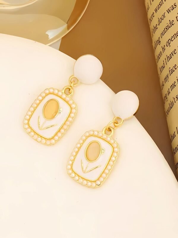 White Faux Pearl Tulip Opal Drop Earrings