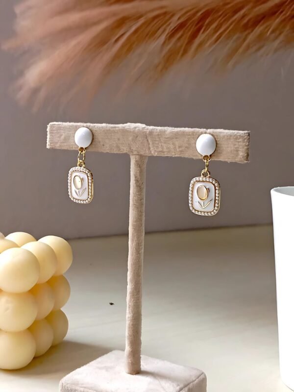 White Faux Pearl Tulip Opal Drop Earrings