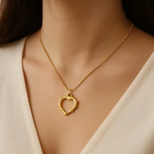 Elegant Bamboo Heart Gold Pendant Necklace | Try On