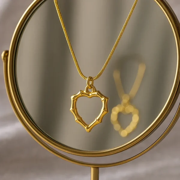 Elegant Bamboo Heart Gold Pendant Necklace